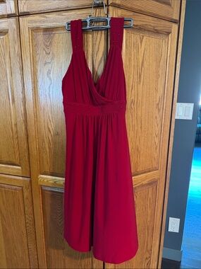 Elegant Crimson Midi Dress with Studded Waist